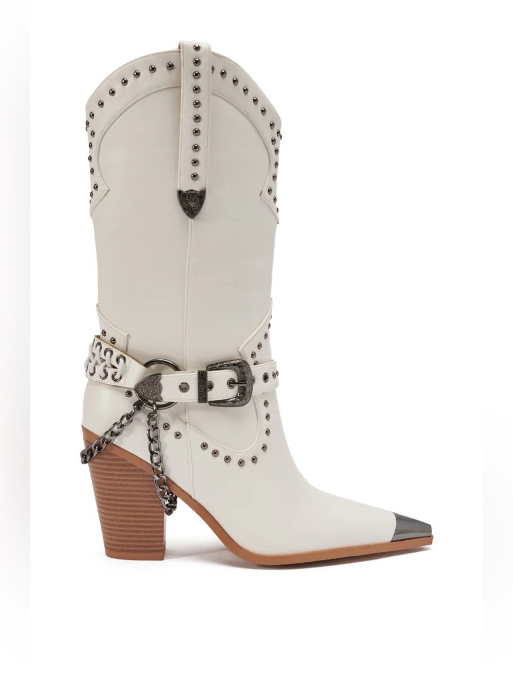 Azalea Wang OSBORN White Western Bootie Boots - Picture 3 of 16